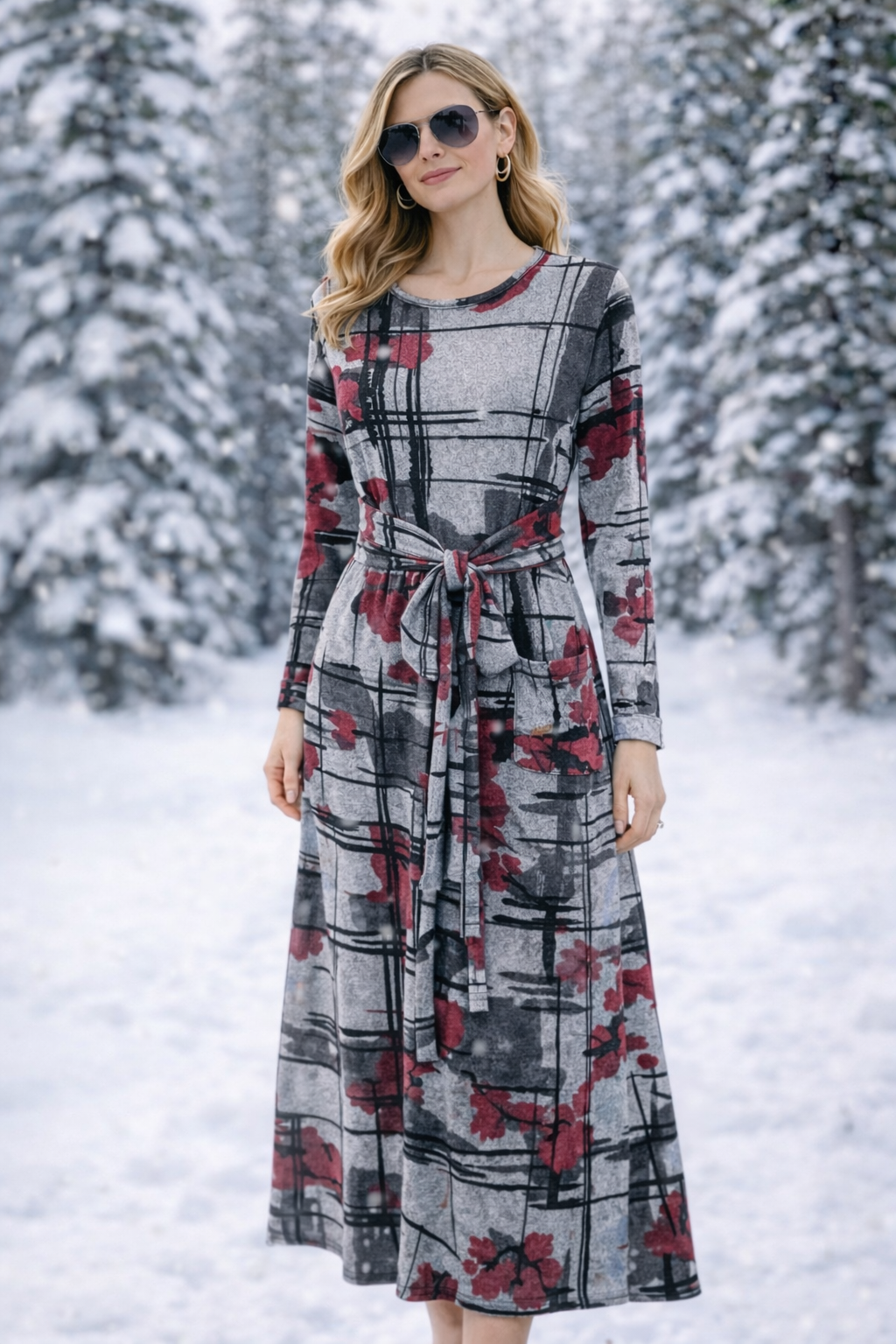 WINTER LONG SLEEVE DRESS WITH TIE