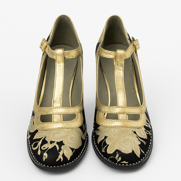 GOLD/ BLACK  FLORAL SHOE