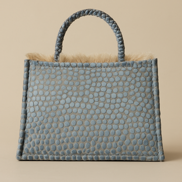 SKY BLUE/BEIGE DOT TAPESTRY TOTE