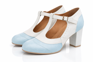 SKY/WHITE BLOCK HEEL