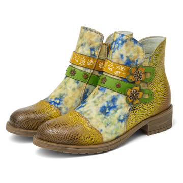 VELVET/LEATHER SAFFRON ANKLE BOOT