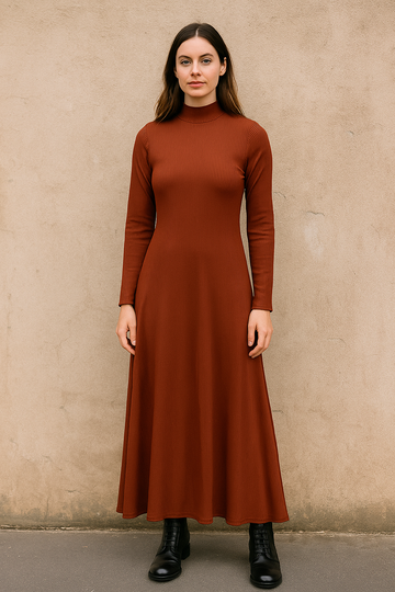 RUST RIBBED MAXI DRESS