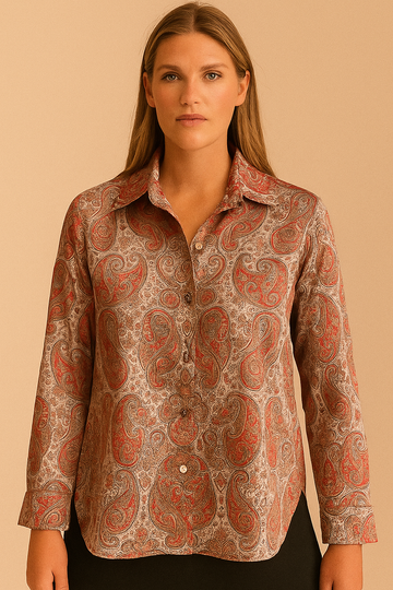 PAISLEY SATIN CUFFED BLOUSE