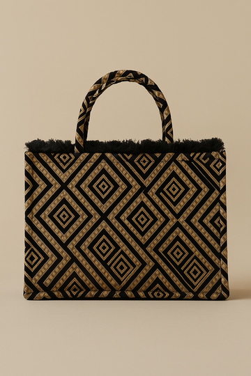 DIAMOND GEOMETRIC GOLD/BLACK  TAPESTRY TOTE