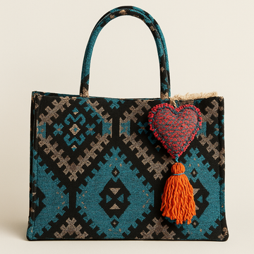 BLUE/BLACK/GOLD TAPESTRY TOTE BAG