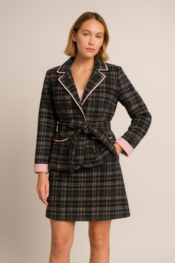 TARTAN SHORT WOOL COAT