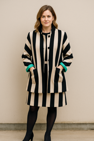 BOLD BLACK AND WHITE STRIPE SWING COAT