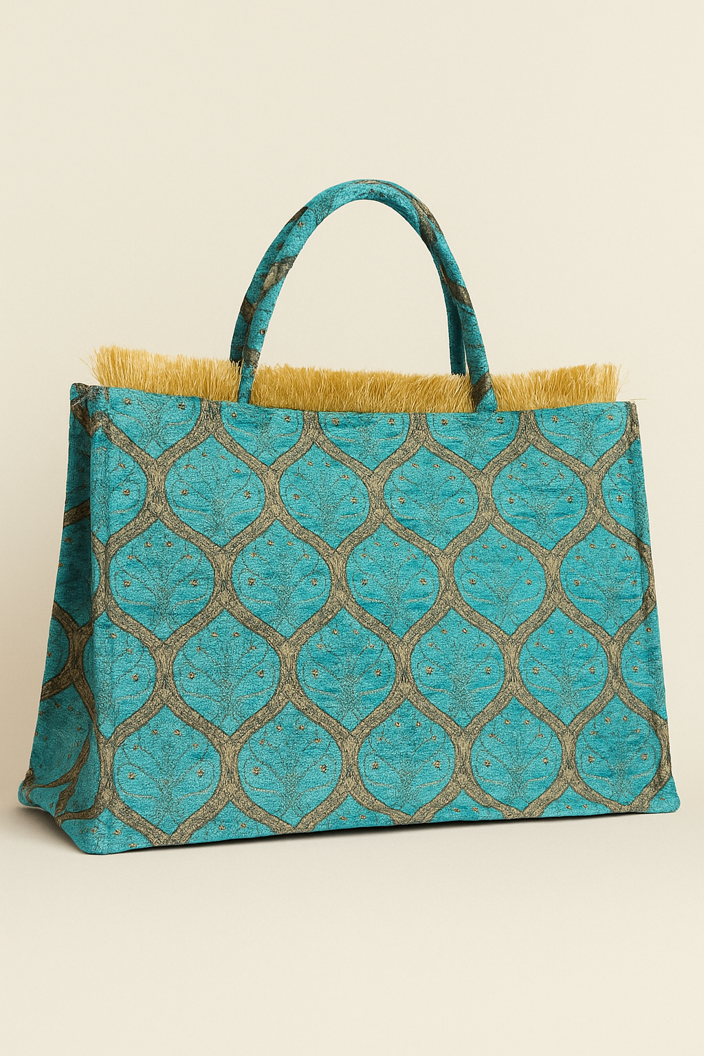 GEOMETRIC AQUA/GOLD TAPESTRY TOTE BAG