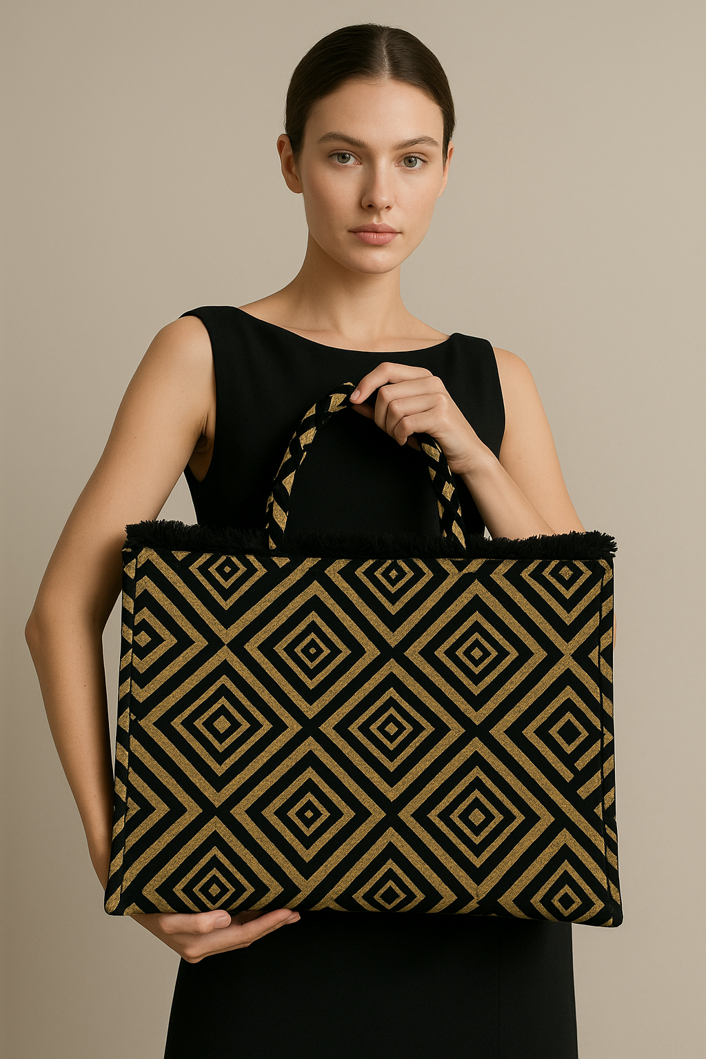 DIAMOND GEOMETRIC GOLD/BLACK  TAPESTRY TOTE