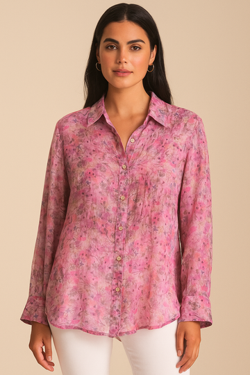 PASTEL PINK VOILE CUFFED BLOUSE