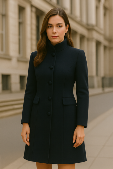 BLACK BOILED WOOL OVERCOAT