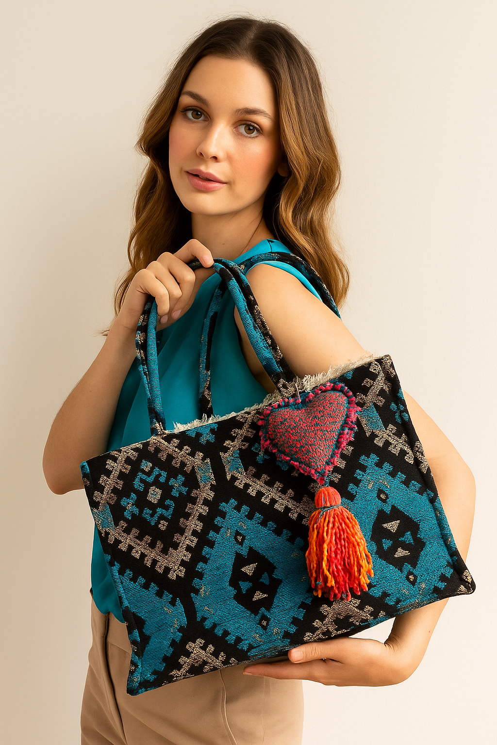BLUE/BLACK/GOLD TAPESTRY TOTE BAG