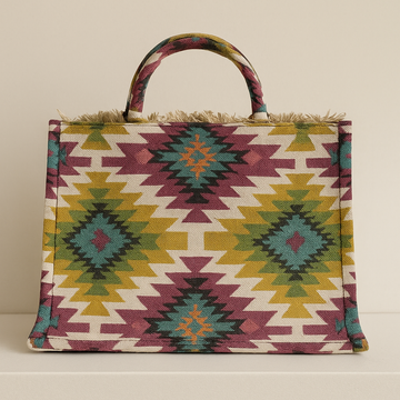 GEOMETRIC MULTI COLOUR TAPESTRY TOTE BAG