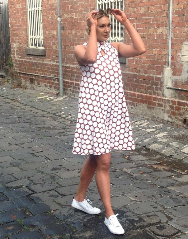 bamboo tan _white spot dress